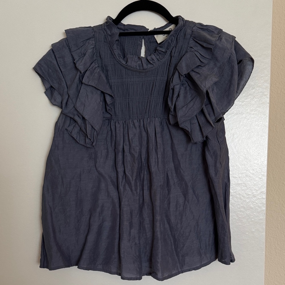 Sea New York Ruffled Gray Blouse